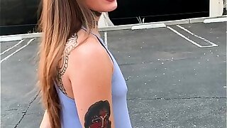 Tattooed Skater Girl Vanessa Vega in Skateboarding and Splashing in Public