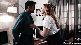 College babe Alexa Mercy bangs with horny college dean and pleads him to fuck her tight teen cunt.