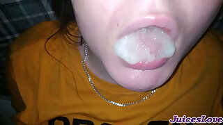 Swallowed throatful of spunk – close-up blowjob
